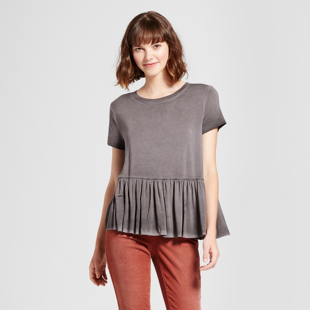 Mossimo Supply Co. Slouchy Peplum Gray Tee Shirt